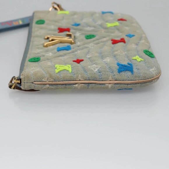 LOUIS VUITTON Monogram Denim New Wave Pochette Zip Bag Blue M67538 Auth 110431 - Picture 8 of 16